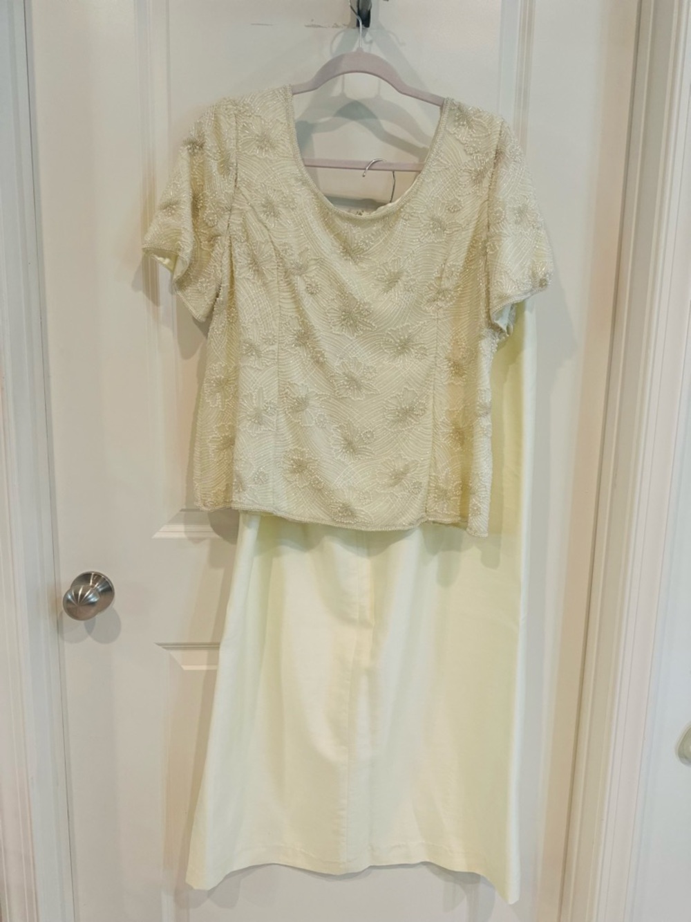 Laurence Kazar Paris New York Vintage Ivory 2PC Beaded Top/Full Length Skirt